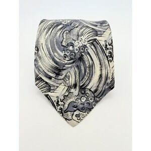 Fierte s.r.l. 100% Silk Necktie Shades Of Gray Black Cream Geo Pattern NWOT 60"